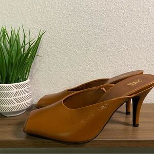 Zara Brown Leather Mule Heels US Size 8